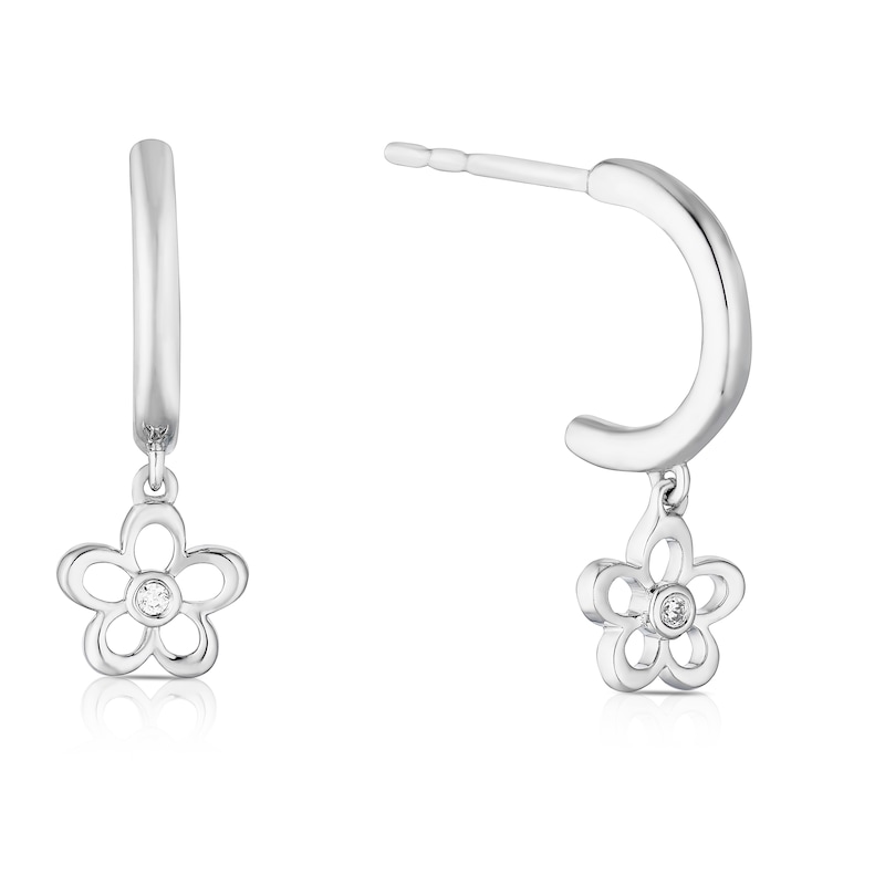 Main Image 1 of Children's Sterling Silver Diamond Flower Hoop Earrings