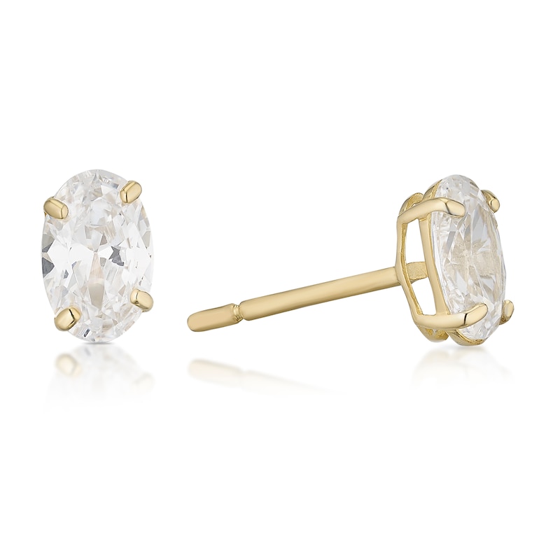 Main Image 1 of 9ct Yellow Gold Oval Cubic Zirconia Stud Earrings