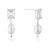 Thumbnail Image 1 of Sterling Silver Cultured Freshwater Pearl & Cubic Zirconia Rectangular Drop Earrings