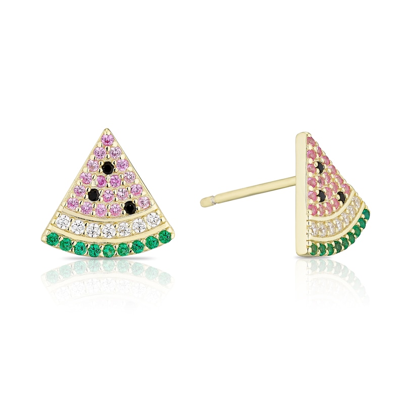 Main Image 1 of Sterling Silver Yellow Gold Plate Cubic Zirconia Watermelon Stud Earrings