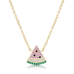 Sterling Silver Yellow Gold Plate Cubic Zirconia Watermelon Pendant Necklace