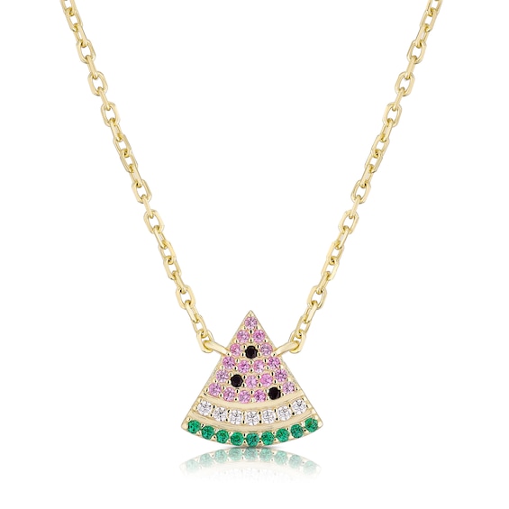 Sterling Silver Yellow Gold Plate Cubic Zirconia Watermelon 