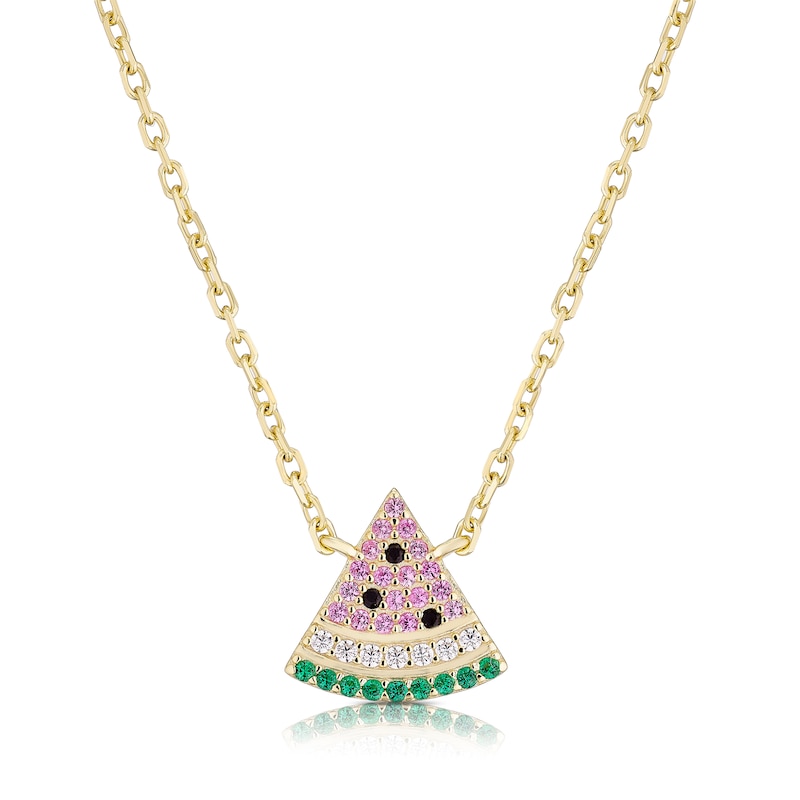 Main Image 1 of Sterling Silver Yellow Gold Plate Cubic Zirconia Watermelon Pendant Necklace