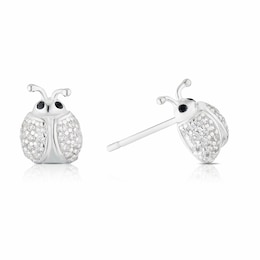 Sterling Silver Cubic Zirconia Ladybird Stud Earrings