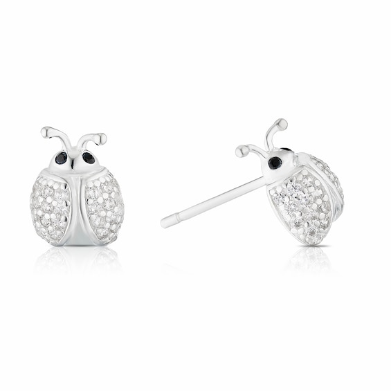 Sterling Silver Cubic Zirconia Ladybird Stud Earrings
