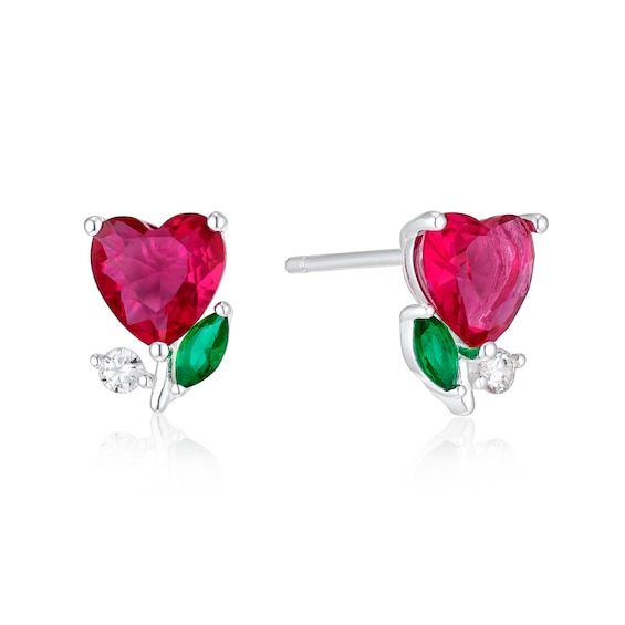 Sterling Silver Cubic Zirconia Heart Rose Stud Earrings