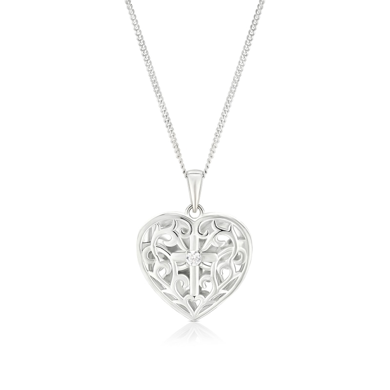 Main Image 1 of Sterling Silver Cross Heart 18" Heart Locket