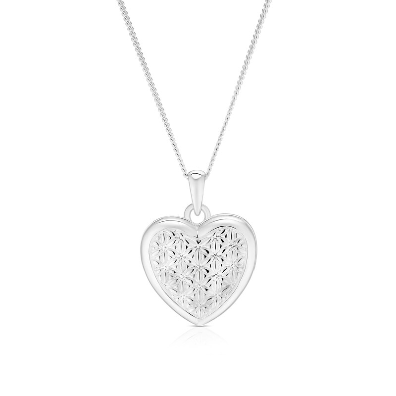 Main Image 1 of Sterling Silver Daisy Pattern 18" Heart Locket