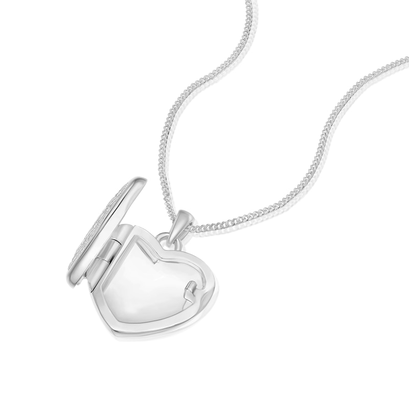 Main Image 2 of Sterling Silver Daisy Pattern 18" Heart Locket