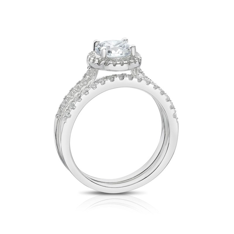 Main Image 3 of Sterling Silver Round Halo Cubic Zirconia Bridal Set