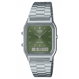 Casio Vintage Green Textured Dial Stainless Steel Bracelet Watch
