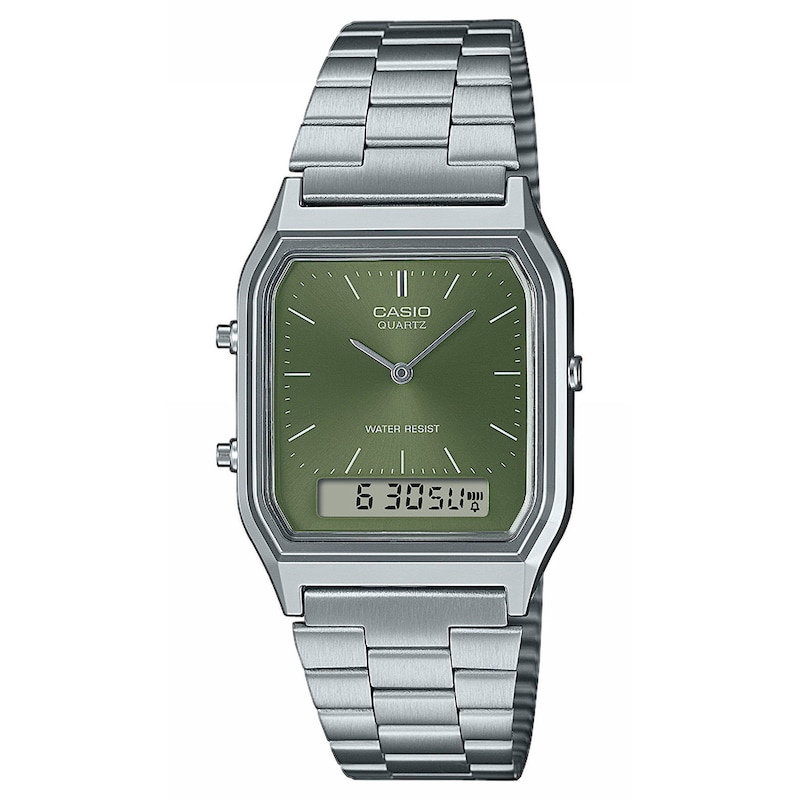 Main Image 1 of Casio Vintage Green Textured Dial Stainless Steel Bracelet Watch