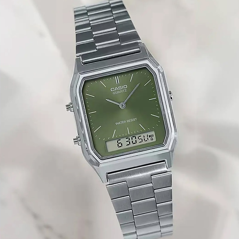 Main Image 2 of Casio Vintage Green Textured Dial Stainless Steel Bracelet Watch