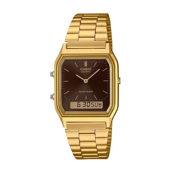 Casio Vintage Gold Tone Brown Digital Dial Stainless Steel Watch