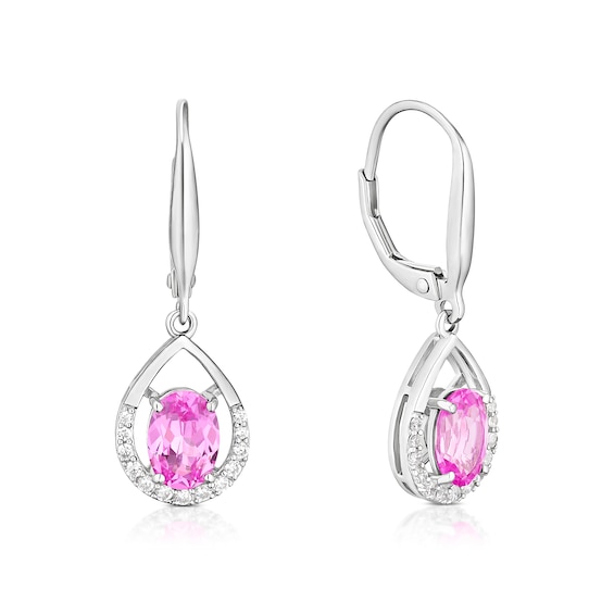 Sterling Silver Created Pink Sapphire and Cubic Zirconia Ova