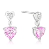 Thumbnail Image 1 of Sterling Silver Created Pink Sapphire & Cubic Zirconia Heart Drop Earrings