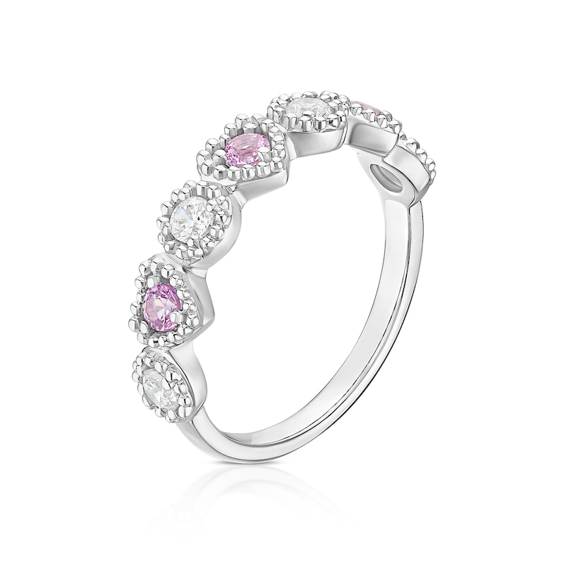 Main Image 2 of Sterling Silver Created Pink Sapphire & Cubic Zirconia Heart Eternity Ring