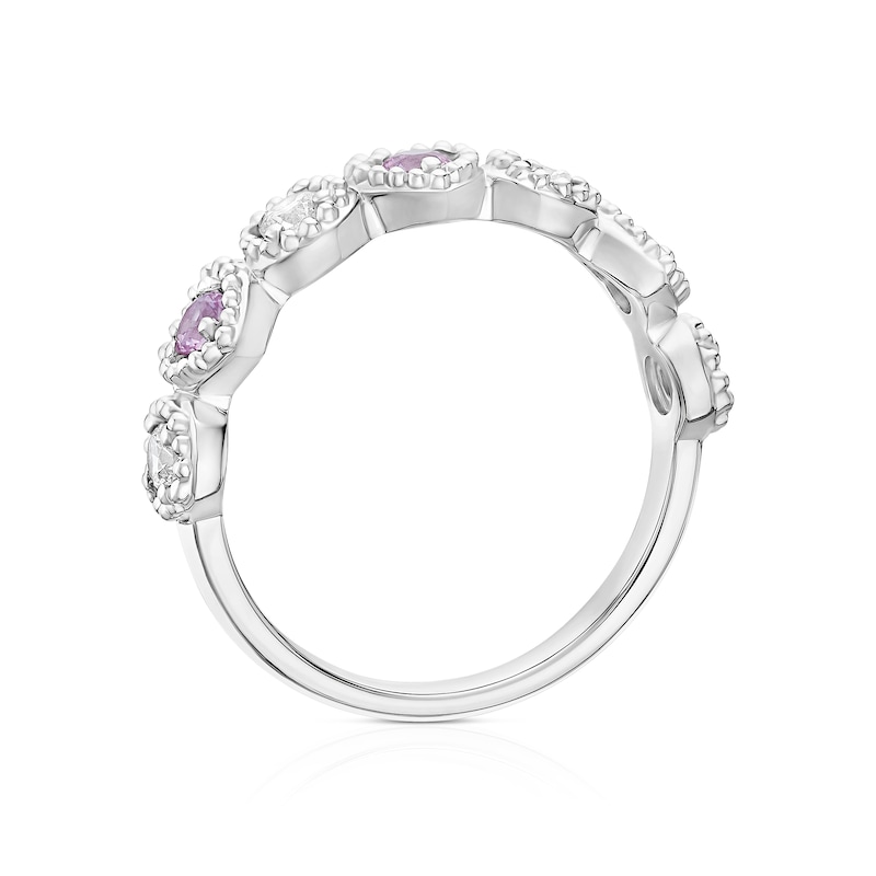 Main Image 3 of Sterling Silver Created Pink Sapphire & Cubic Zirconia Heart Eternity Ring