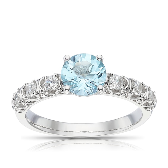 Sterling Silver Sky Blue Topaz and Cubic Zirconia Solitaire 