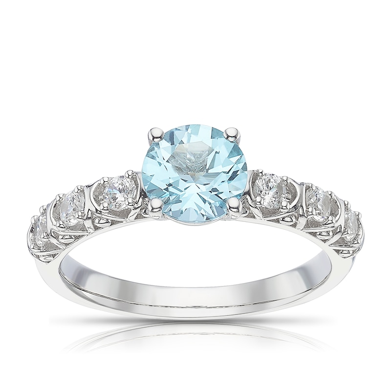 Main Image 1 of Sterling Silver Sky Blue Topaz & Cubic Zirconia Solitaire Ring