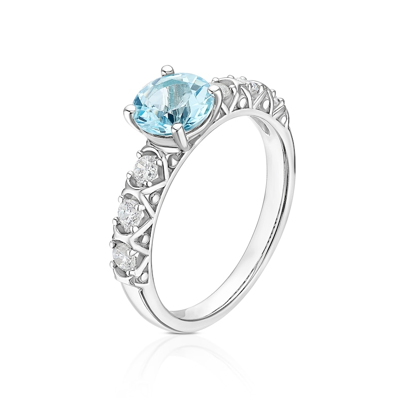 Main Image 2 of Sterling Silver Sky Blue Topaz & Cubic Zirconia Solitaire Ring
