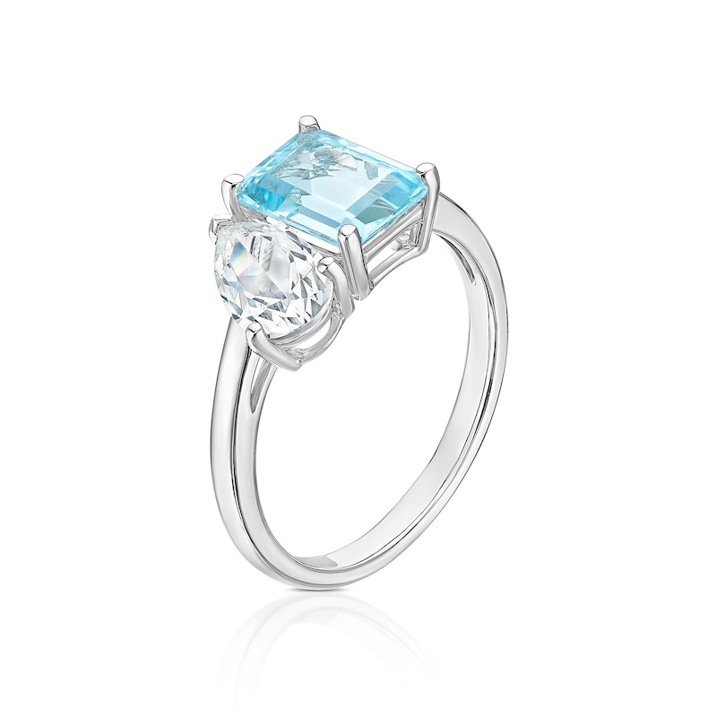 Main Image 2 of Sterling Silver Emerld Sky Blue Topaz & Pear Cubic Zirconia Two Stone Ring