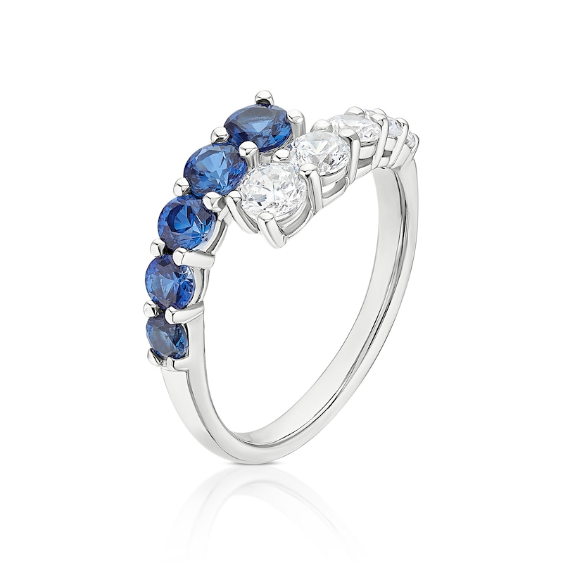 Main Image 2 of Sterling Silver Created Blue Sapphire & Cubic Zirconia Wrap Around Ring