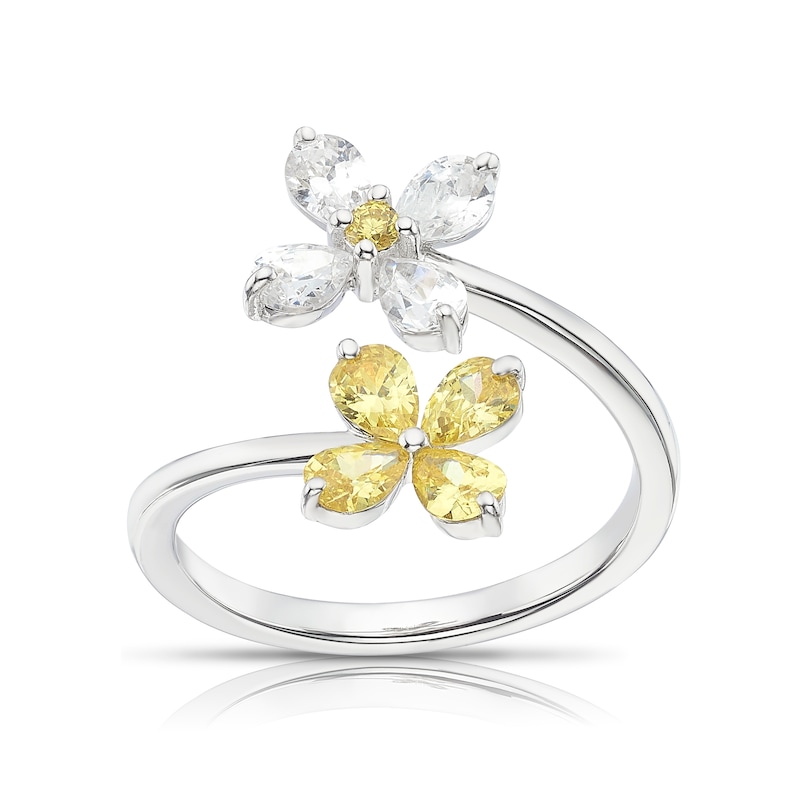 Main Image 1 of Sterling Silver White & Yellow Cubic Zirconia Flower Wrap Around Ring