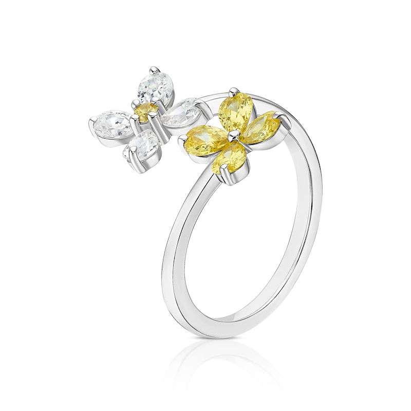 Main Image 2 of Sterling Silver White & Yellow Cubic Zirconia Flower Wrap Around Ring