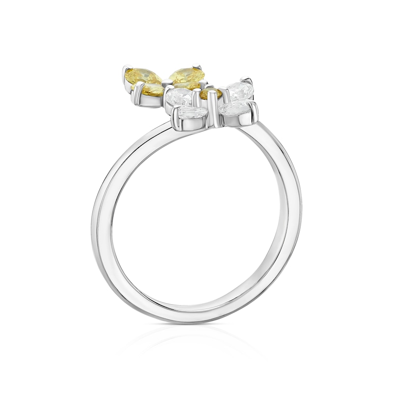 Main Image 3 of Sterling Silver White & Yellow Cubic Zirconia Flower Wrap Around Ring