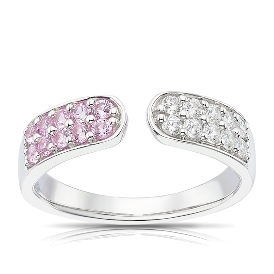 Sterling Silver Created Pink Sapphire and Cubic Zirconia Open Ring