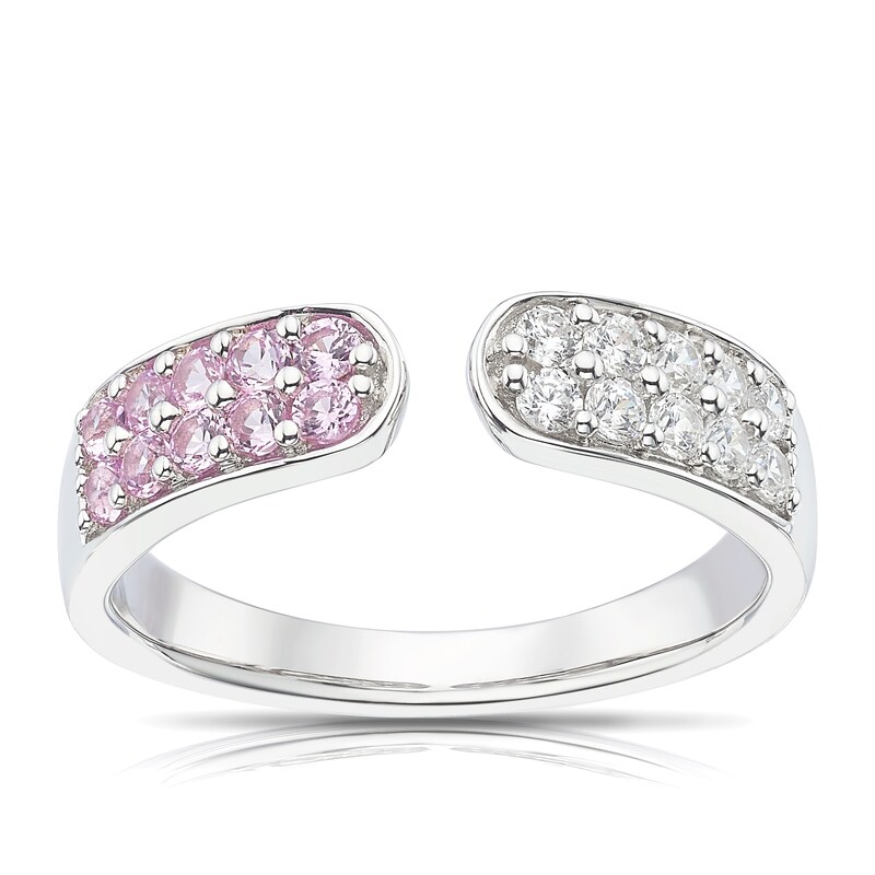 Main Image 1 of Sterling Silver Created Pink Sapphire & Cubic Zirconia Open Ring