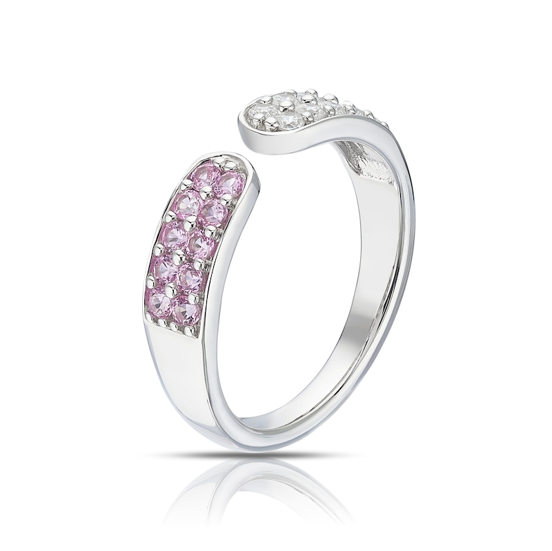 Main Image 2 of Sterling Silver Created Pink Sapphire & Cubic Zirconia Open Ring