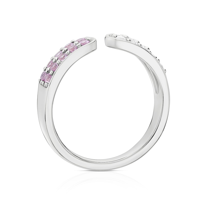 Main Image 3 of Sterling Silver Created Pink Sapphire & Cubic Zirconia Open Ring