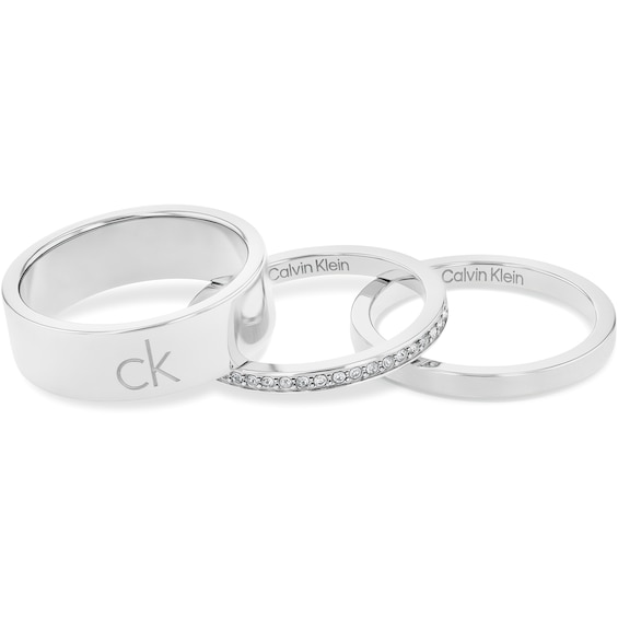 Calvin Klein Women's Stainless Steel Ring Trio Set - Size Q