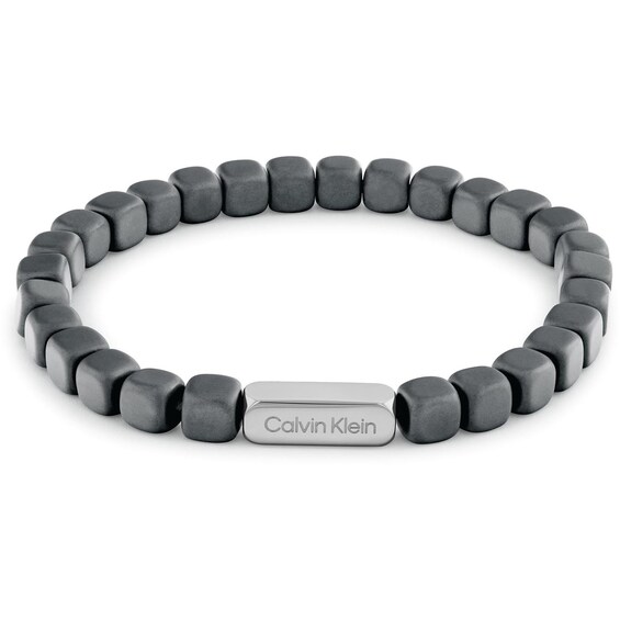 Calvin Klein Men's Grey Plated Matte Beaded Bracelet