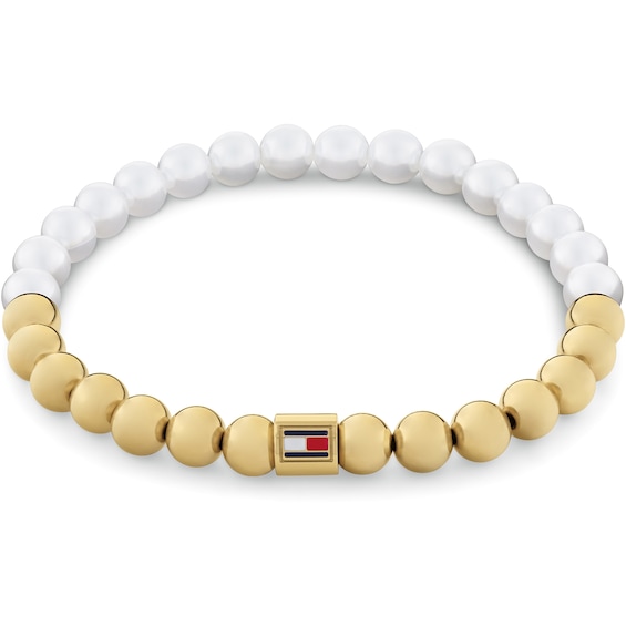 Tommy Hilfiger Ladies Glass Pearl Gold Plated Beaded Bracelet