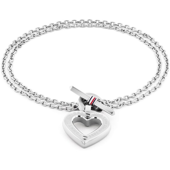 Tommy Hilfiger Women's Toggle Heart Pendant Stainless Steel Bracelet