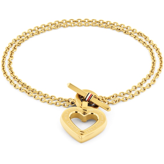Tommy Hilfiger Womens Gold Tone Toggle Heart Pendant Bracele