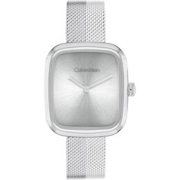 Calvin Klein Ladies' Geometric Square Case Stainless Steel Mesh Strap Watch