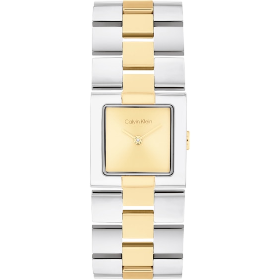 Calvin Klein Women's Two Tone Grid Link Square Dial Stainless Steel Bracelet Watch