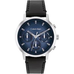 Calvin Klein Men's Blue Ombre Dial Black Leather Strap Watch