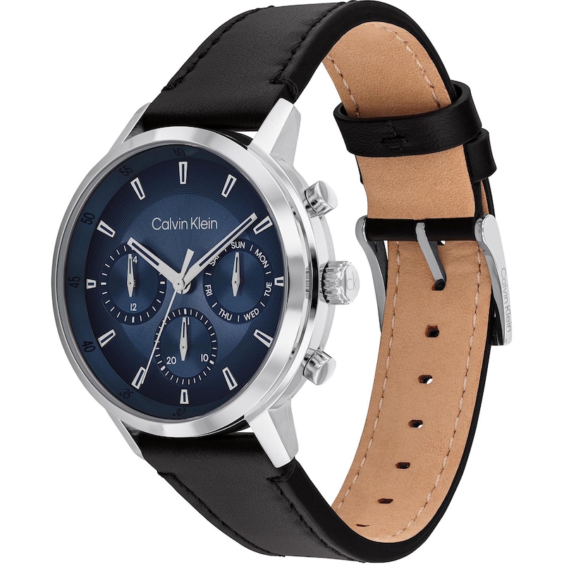 Main Image 3 of Calvin Klein Men's Blue Ombre Dial Black Leather Strap Watch