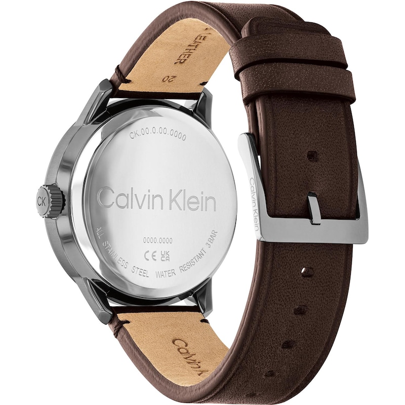 Main Image 2 of Calvin Klein Men's Grey Linear Dial Brown Leather Strap Watch