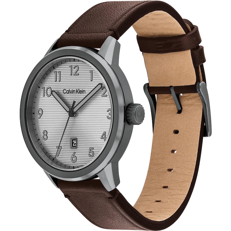Main Image 3 of Calvin Klein Men's Grey Linear Dial Brown Leather Strap Watch