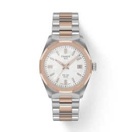 Tissot PRC 100 Solar Women's 34mm White Dial Two Tone Bracelet Watch