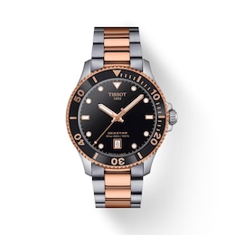 Tissot Seastar Quartz Black Dial Two Tone Rose Stainless Steel Watch