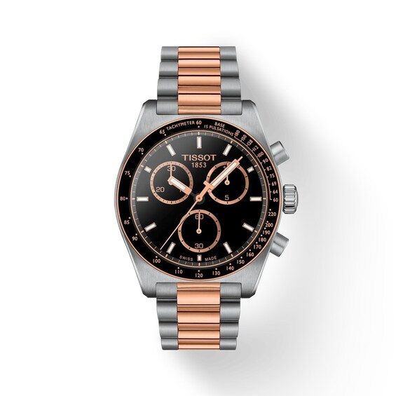 Tissot PR 516 Chronograph Black Dial Rose Two Tone Bracelet Watch