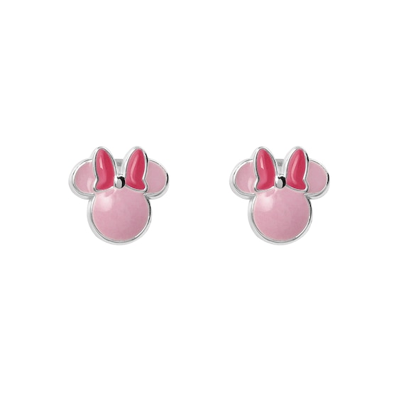 Disney Sterling Silver Minnie Mouse Pink Enamel Stud Earring