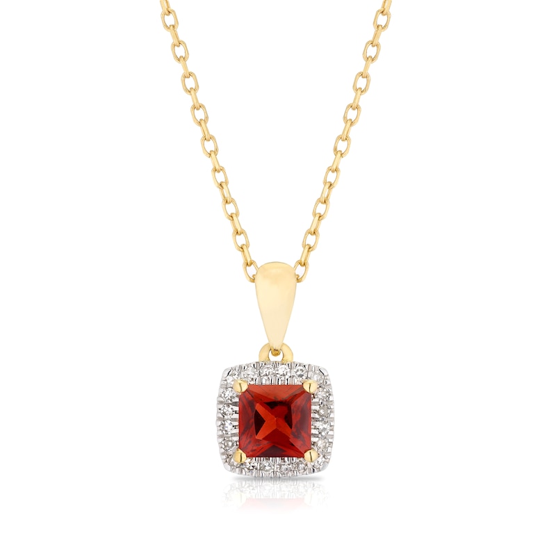 Main Image 1 of 9ct Yellow Gold Diamond & Garnet Pendant Necklace